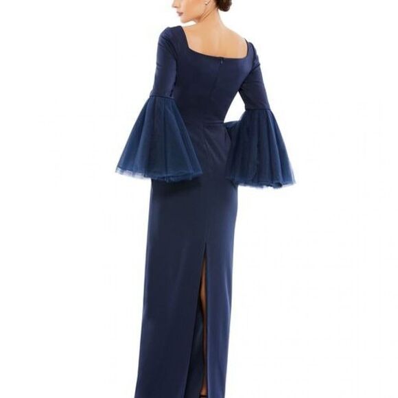 MAC DUGGAL 11233 Womens  Navy  Flounce Sleeve Square Neck Column Gown - Picture 4 of 11